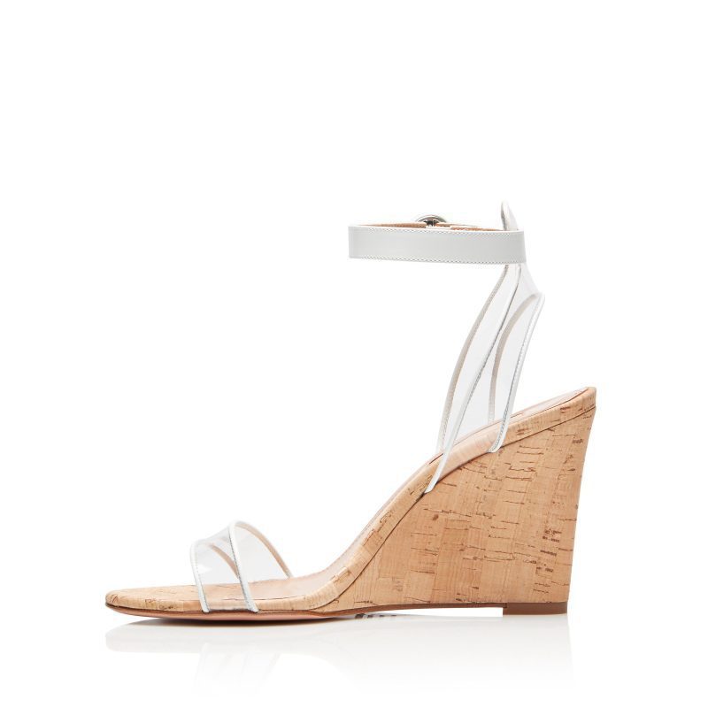 Women's Clear Strappy Fashion Wedge Heels Sandals PVC Wood Grain Wedges Women Shoes - Clothing Personality