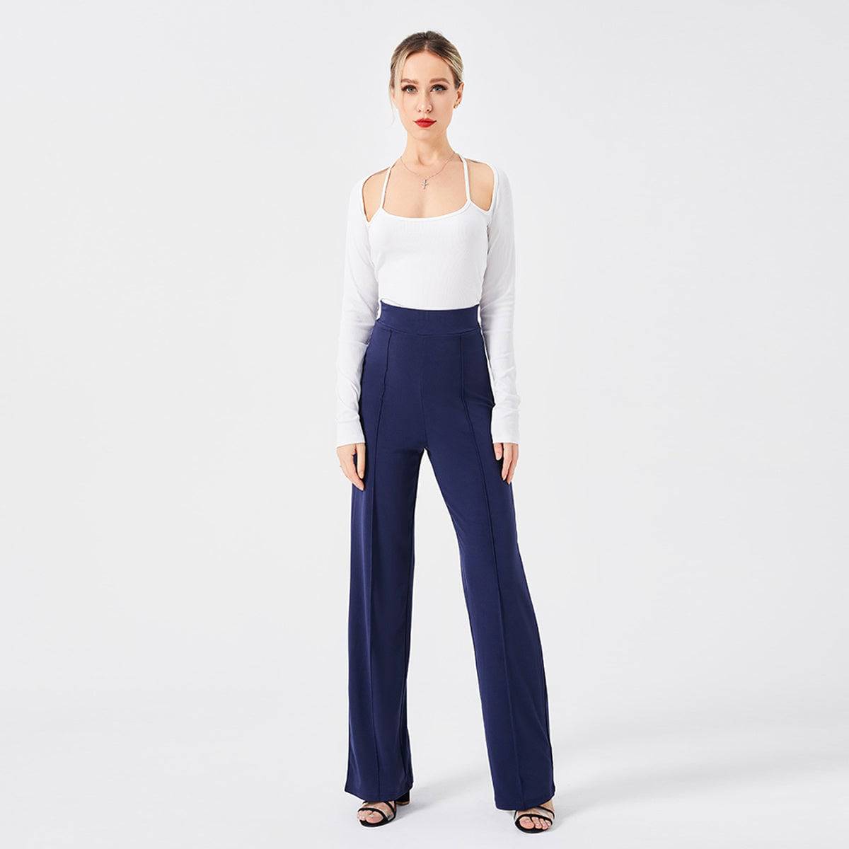 Solid Color Casual Pants Slim, High-waisted Bell Bottoms - Clothing Personality