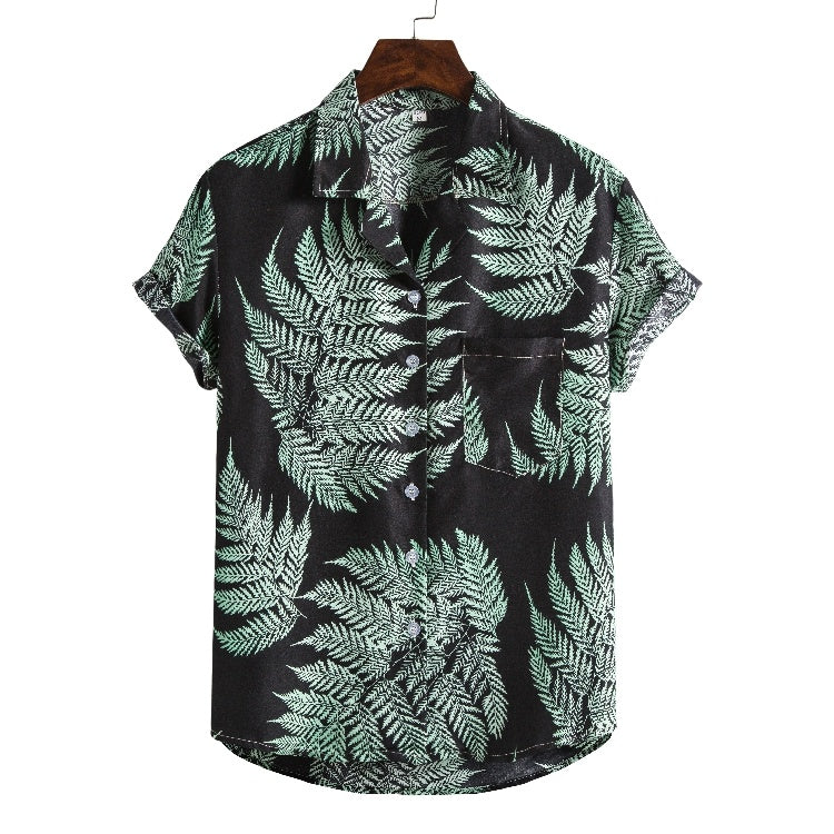 Men Short Sleeved Beach Hawaii Shirts Floral Print New Printed Shirt - Clothing Personality