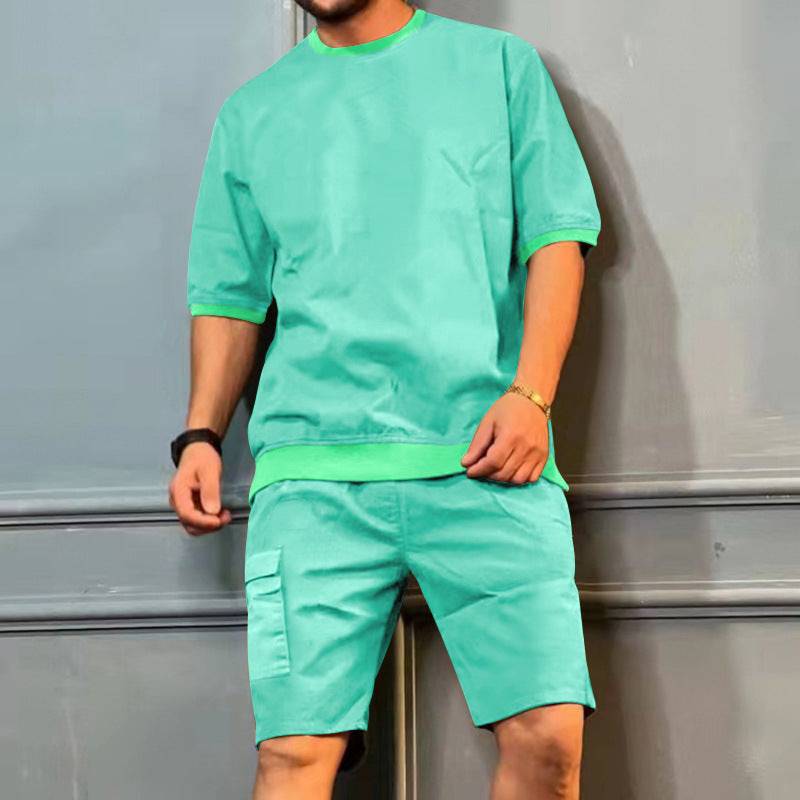 Men's Sports Suits Summer Round Neck Short-sleeved Top And Multi-pocket Shorts Casual Trendy 2pcs Set Clothing - Clothing Personality