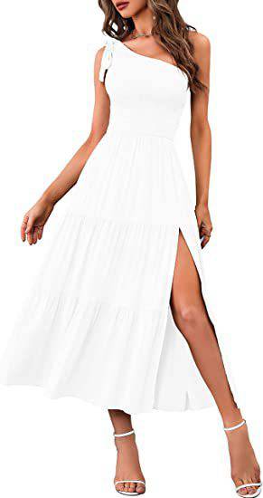 New Summer Fashion Women's One-shoulder Pleated Layered Hem Split Dress - Clothing Personality