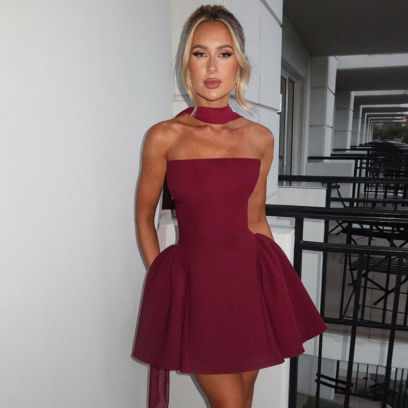 Sexy Tube Top Dress With Back Zipper Design Ins Fashion Short Dress For Party Clothing Women - Clothing Personality