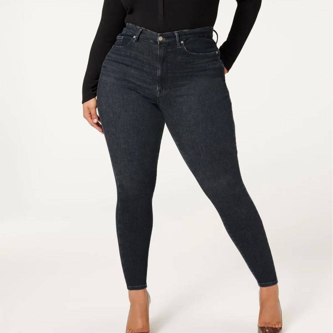 Women's Dark Wash High Rise Stretchy Slim Fit Straight Leg Denim Jeans - Clothing Personality