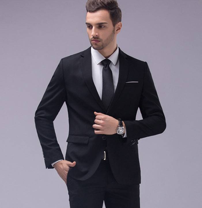 Men's Slim Fit Solid Color Minimalist Blazer Pants Business Suit Black