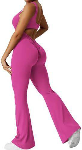 Women Sleeveless Flare Jumpsuits Fitness Yoga Long Pants - Clothing Personality