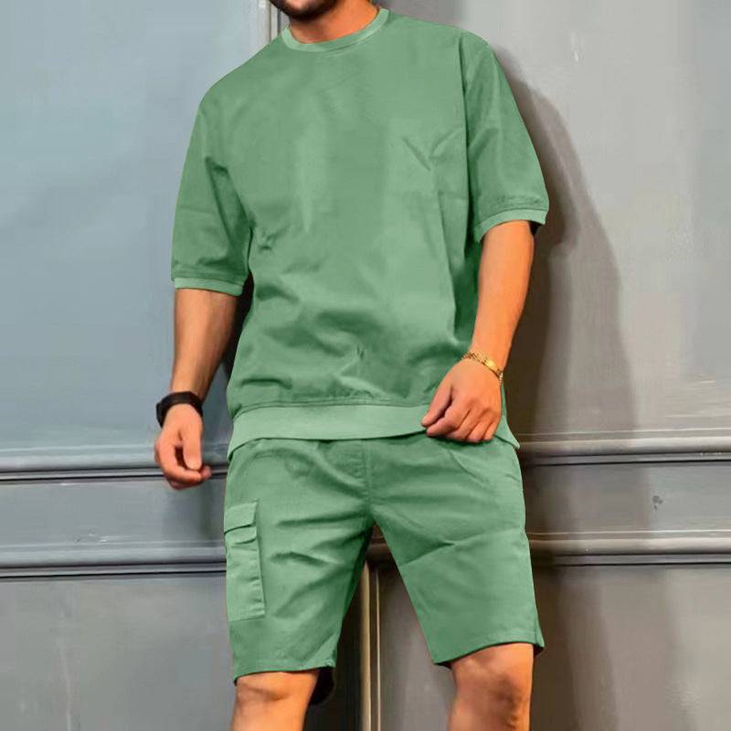 Men's Sports Suits Summer Round Neck Short-sleeved Top And Multi-pocket Shorts Casual Trendy 2pcs Set Clothing - Clothing Personality