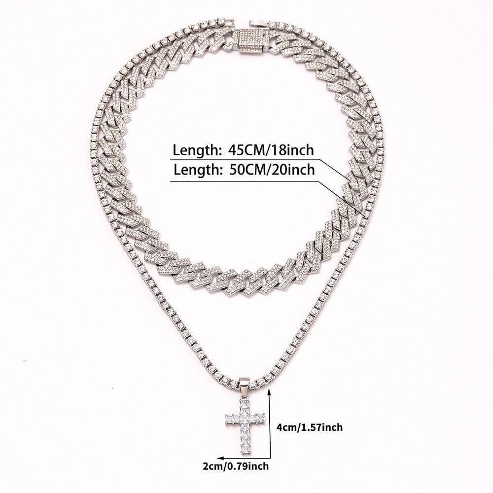 Zircon Cross Pendant Necklace - Hip Hop Bling | Iced Out Rhinestones - RapperStyle - Clothing Personality