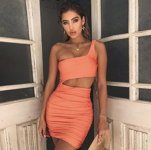 Slim One-shoulder Short Dress Sexy Fashion Hollow Mini Dresses For Women - Clothing Personality