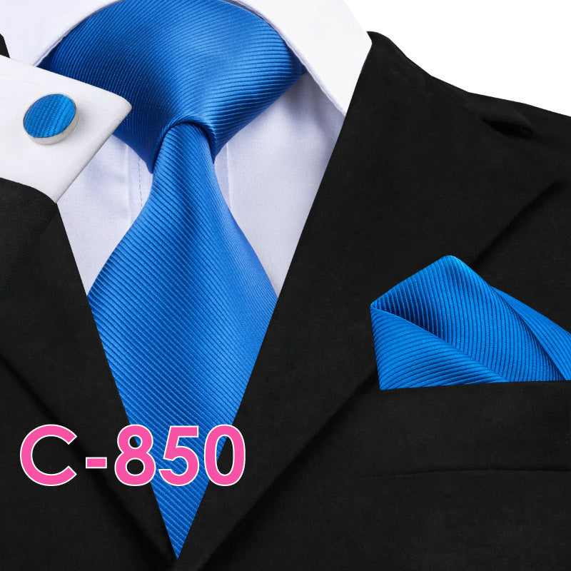 Solid Silk Men's Ties Neck Tie Set For Men Suits Tie Handkerchief Pocket Square - Clothing Personality