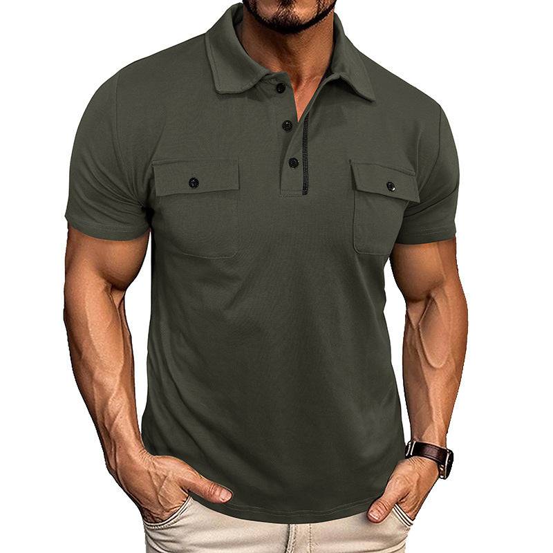 Men's Lapel Short Sleeve Outdoor Pocket Polo Shirt T-shirt - Clothing Personality