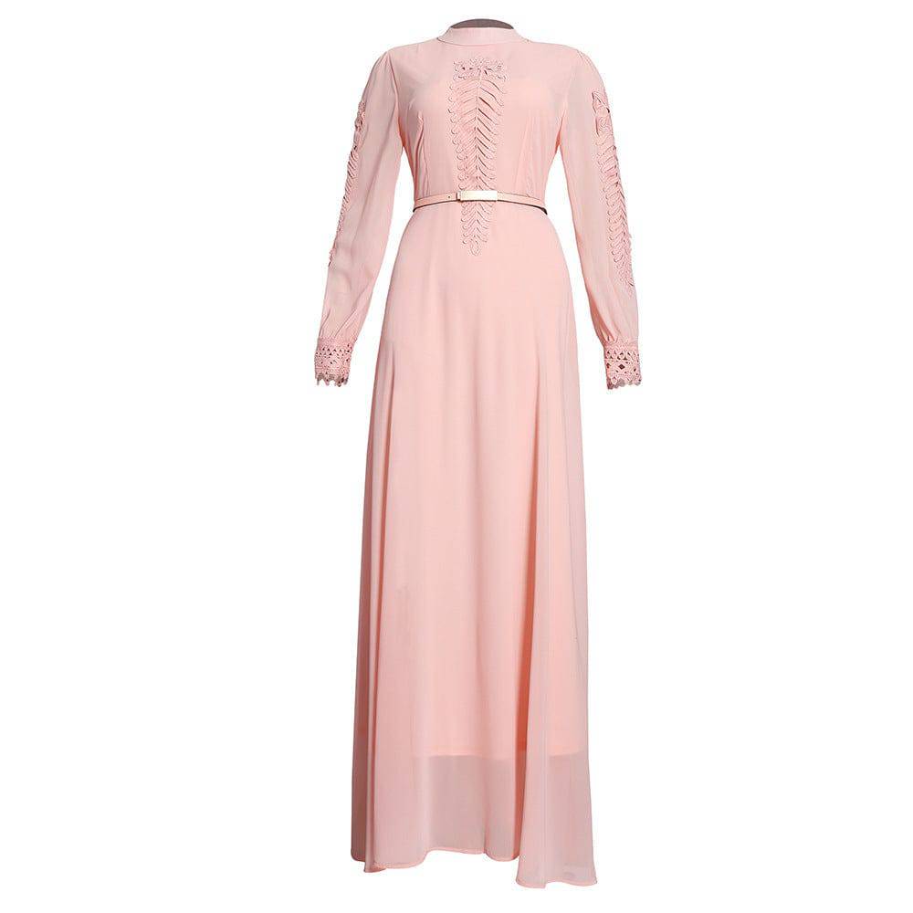 Solid Color Plus Size Long Sleeve Big Hem Chiffon Dress - Clothing Personality