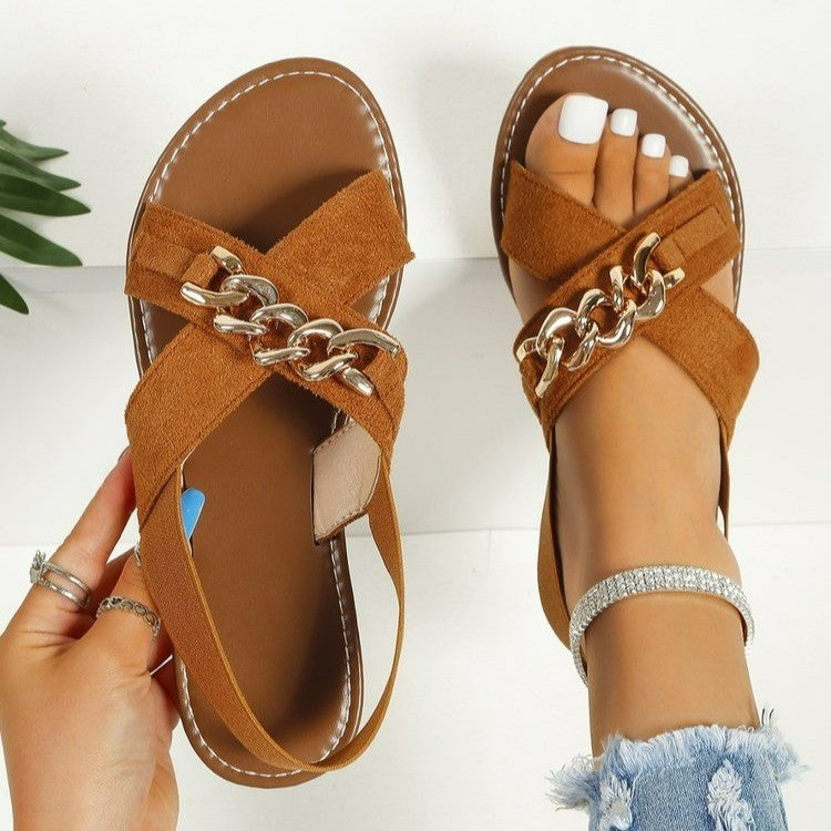 Chains Sandals Summer Outdoor Flat Shoes Elasticated Open Toe Slides Beach Shoes - Clothing Personality