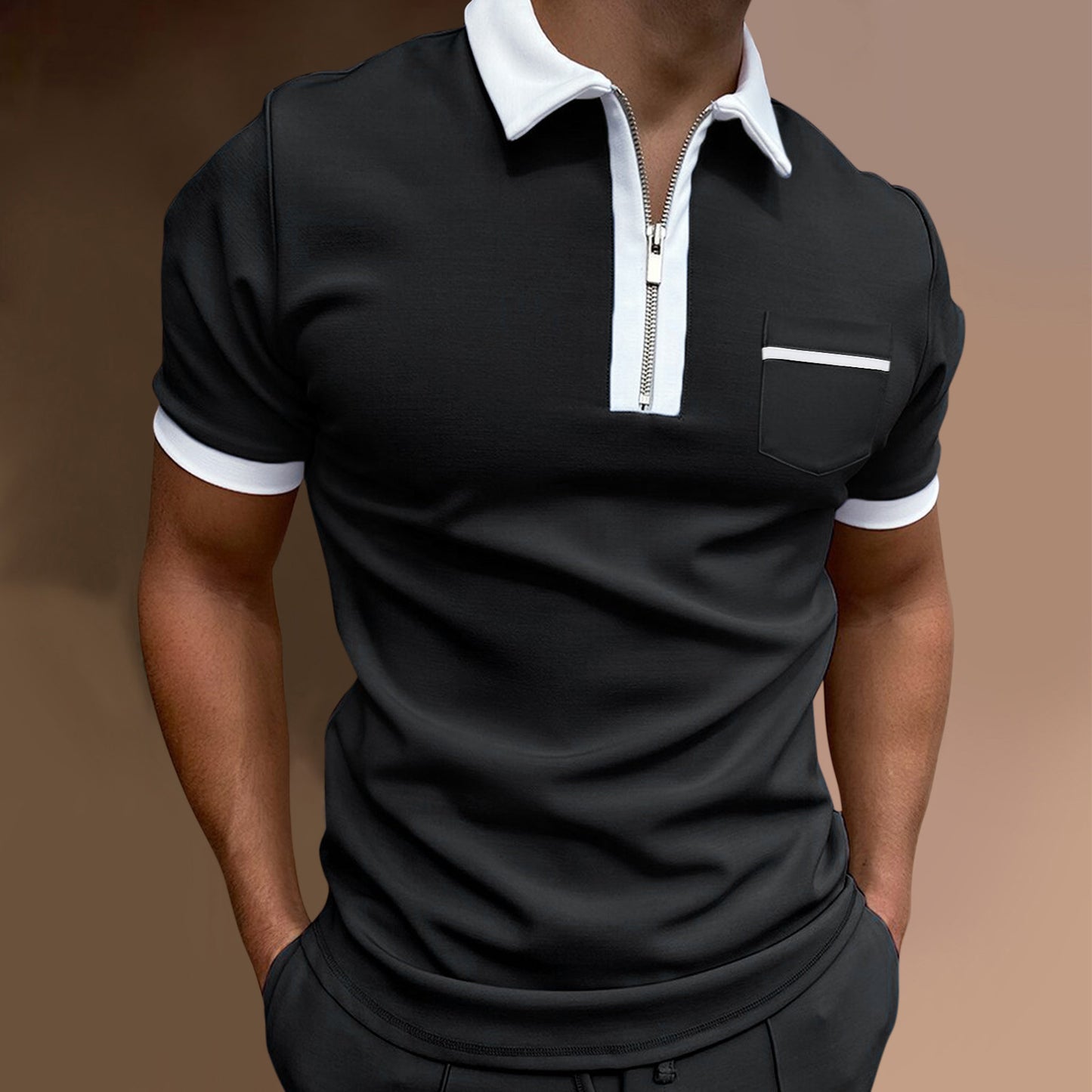 Men's Lapel Fashion Slim Pocket Men's T-Shirt POLO Shirt - Clothing Personality