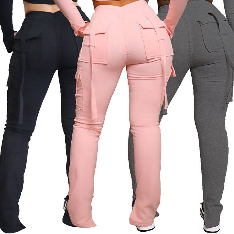 Cargo Pants With Pockets High Waist Drawstring Wide Leg Straight Trousers For Women Overalls - Clothing Personality