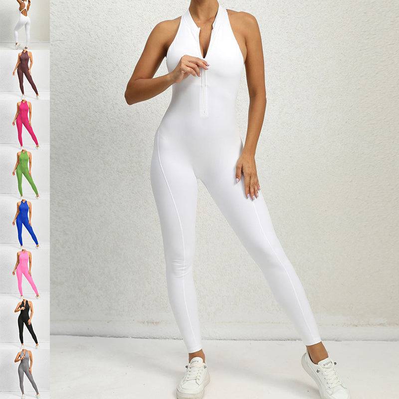 Zippered Yoga Fitness Jumpsuit Sleeveless Tummy Control Stretch Shapewear Butt Lifting Sportswear Women Fashion Outfits Clothing - Clothing Personality