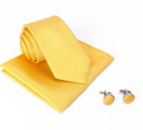 Solid Silk Men's Ties Neck Tie Set For Men Suits Tie Handkerchief Pocket Square - Clothing Personality