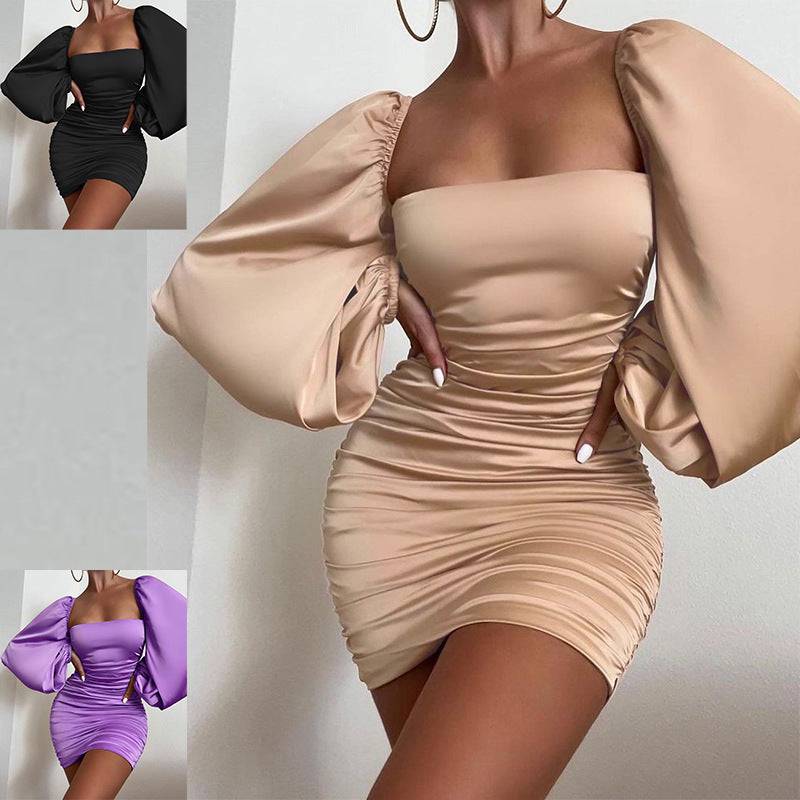 Women's Square Collar Long Sleeve Dress - Clothing Personality