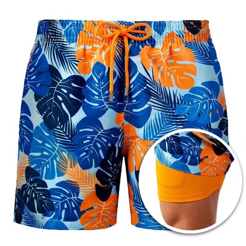 Men's Printed Beach Shorts Sports Double Layer Shorts Summer - Clothing Personality