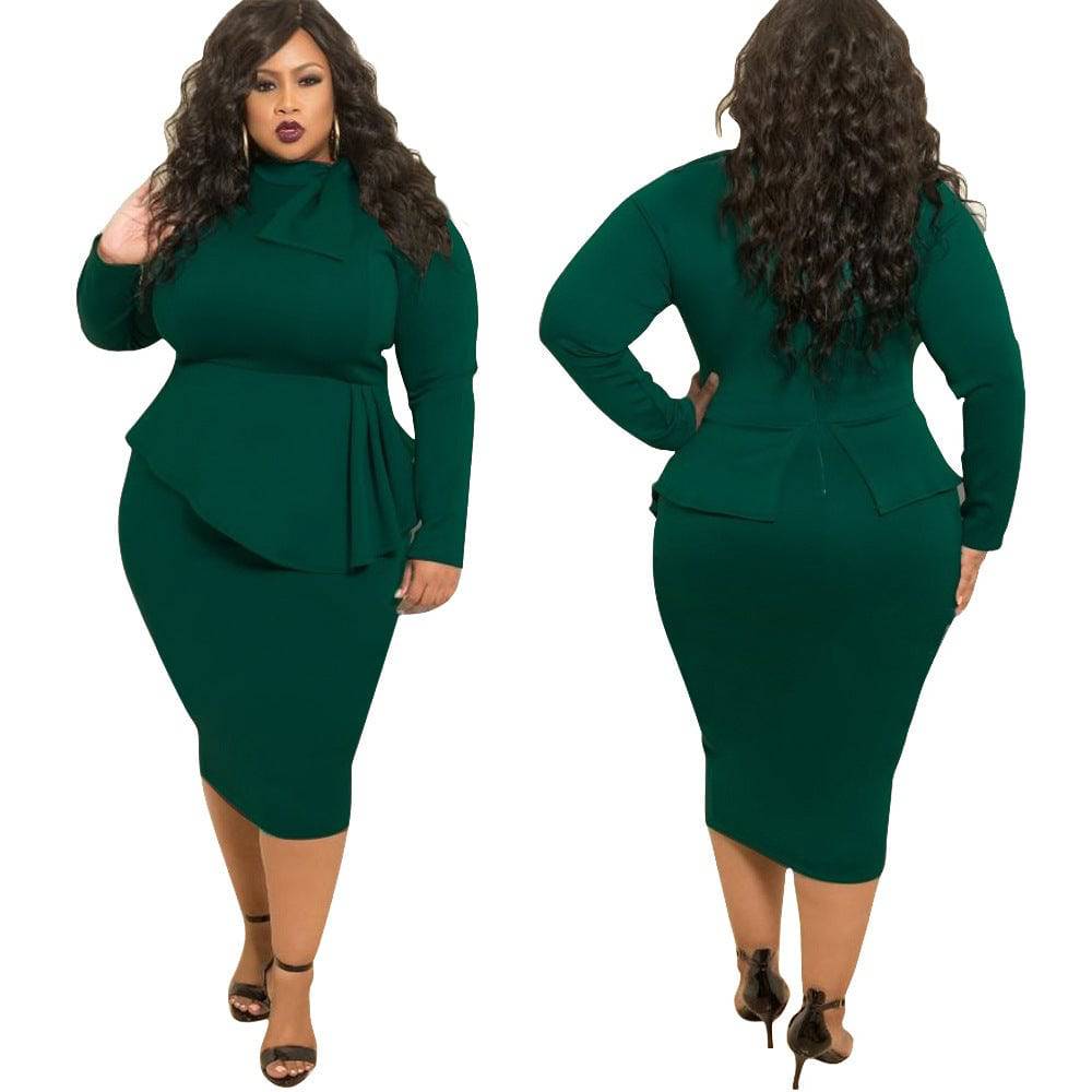 Women's Plus Size Bow Long Sleeve Dress - Clothing Personality