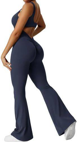 Women Sleeveless Flare Jumpsuits Fitness Yoga Long Pants - Clothing Personality
