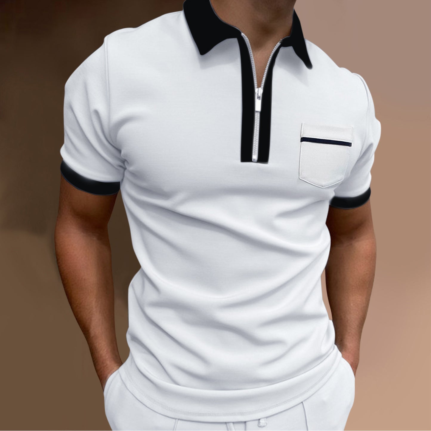 Men's Lapel Fashion Slim Pocket Men's T-Shirt POLO Shirt - Clothing Personality