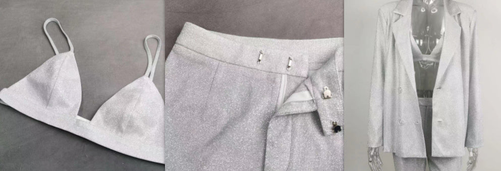 Glitter Suit Jacket Underwear Straight Leg Pants Suit - Clothing Personality