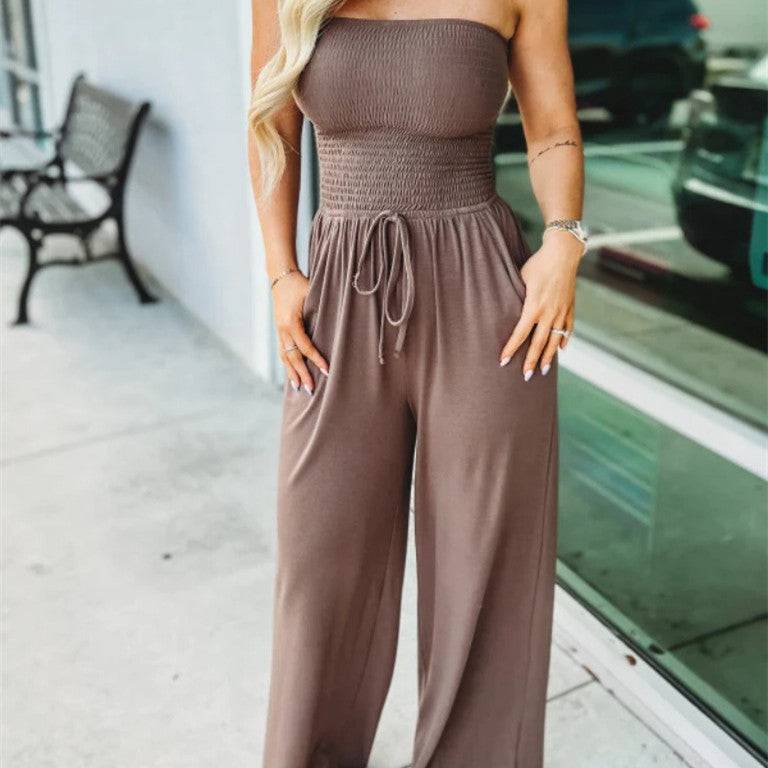 Women's Clothing Casual Square Shoulder Chest-wrapped Wide-leg Jumpsuit - Clothing Personality