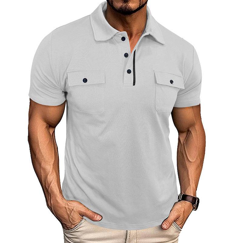 Men's Lapel Short Sleeve Outdoor Pocket Polo Shirt T-shirt - Clothing Personality