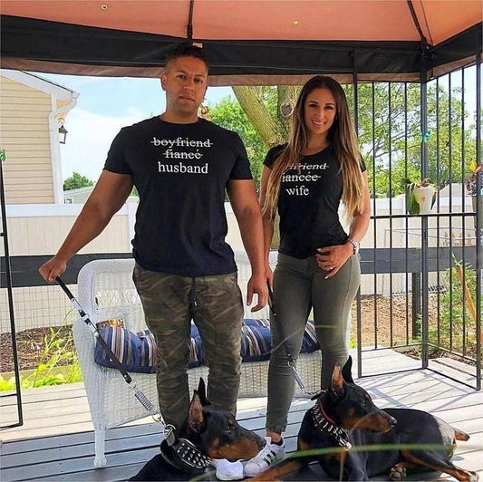 Romantic Girlfriend Fiance' Husband Boyfriend Fiancee Tee T-shirts Couple's Shirts - Clothing Personality