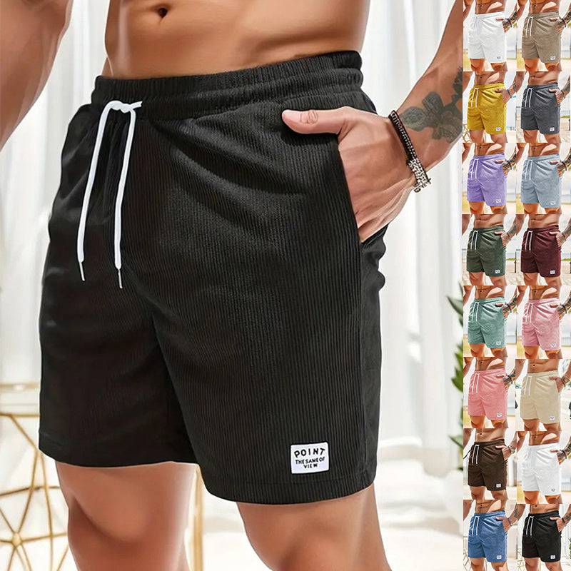 Lace-up Drawstring Shorts Summer Corduroy Sports Short Pants Mens Clothing - Clothing Personality