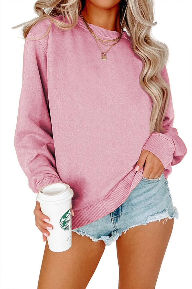 Solid Color Crew Neck Coat Long Sleeve Hoodie - Clothing Personality