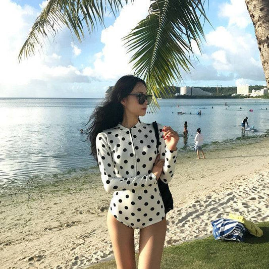 Women's Long Sleeve Polka Dot Swimsuit - Clothing Personality