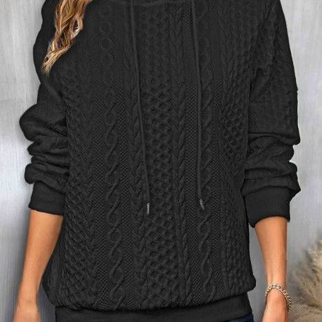 Plus Size Casual Jacquard Hooded Lace-up Long Sleeve Sweatshirt - Clothing Personality