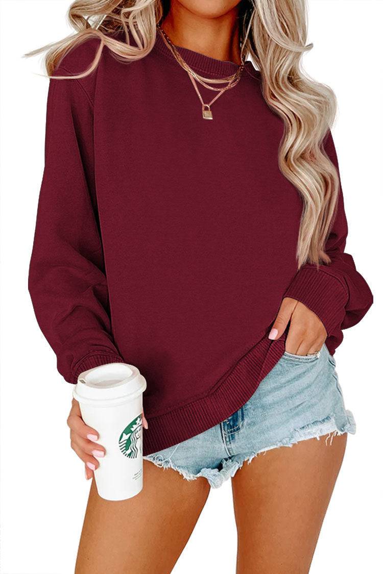 Solid Color Crew Neck Coat Long Sleeve Hoodie - Clothing Personality