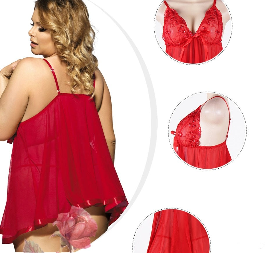 Women Sexy Lingerie Big Code 6XL Sleepwear Sleepdress Back View Red - Clothing Personality