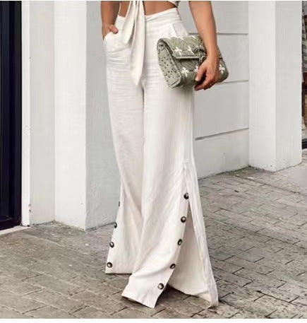 Spring Fashion High Waist Cotton Linen Wide Leg Pants - Clothing Personality