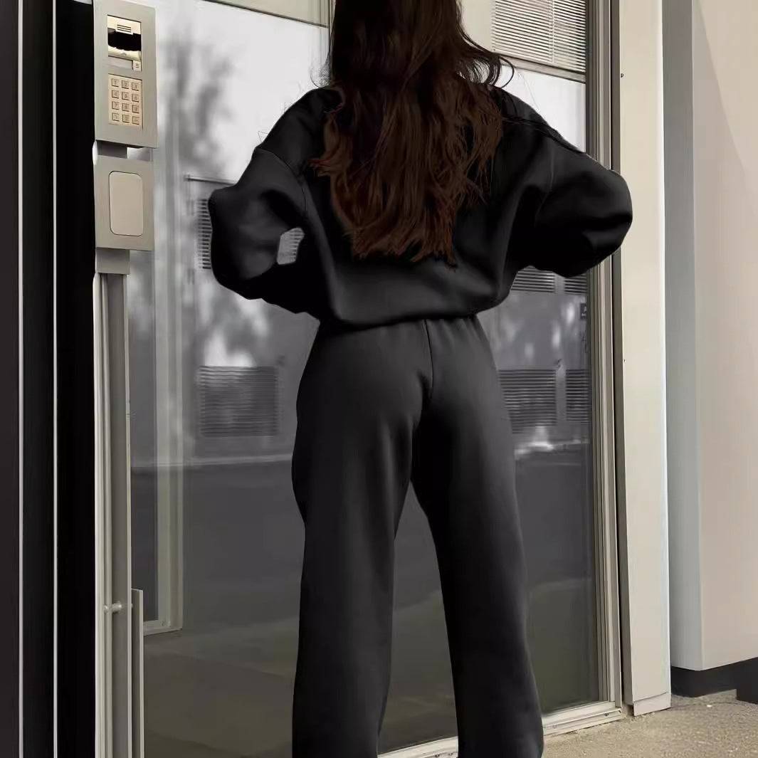 Zipper And Lapel Solid Color Casual Two-piece Suit - Clothing Personality