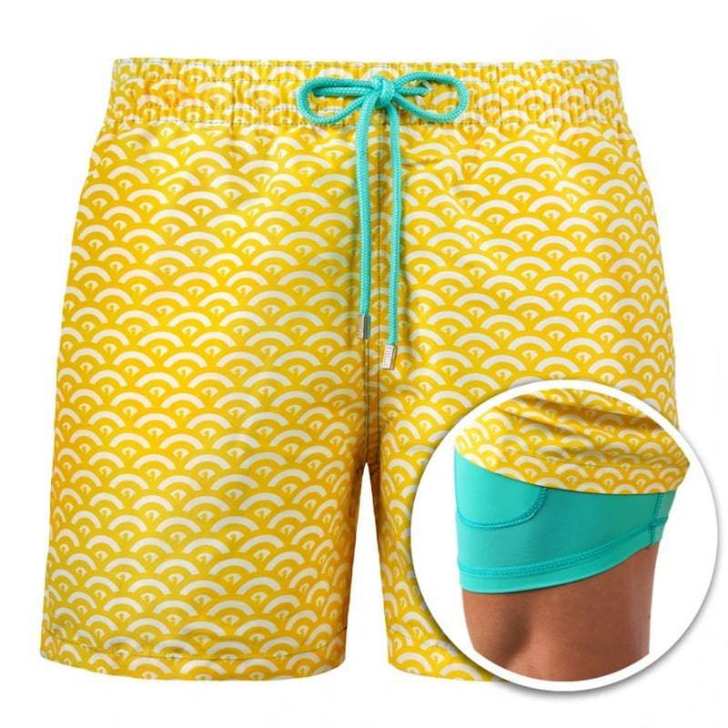 Men's Printed Beach Shorts Sports Double Layer Shorts Summer - Clothing Personality