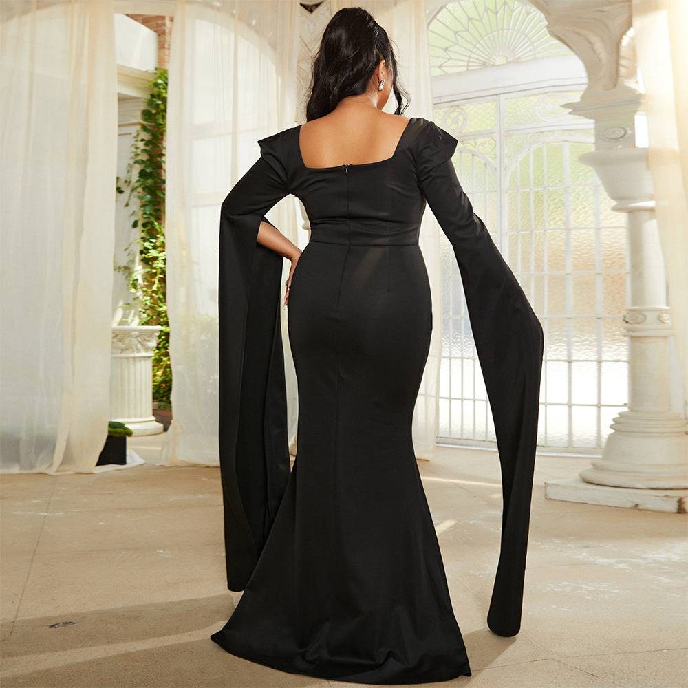 Women's Extra Long Sleeve Mermaid Style Evening Gown Elegant Evening Dress - Clothing Personality
