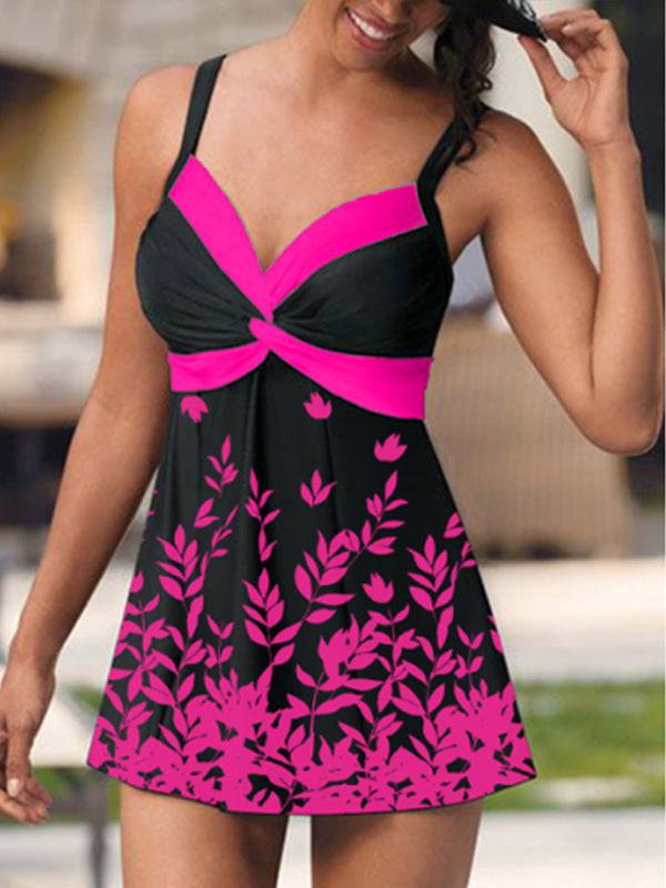 Tankini Leaf Flower Big Skirt Swimsuit Split - Clothing Personality