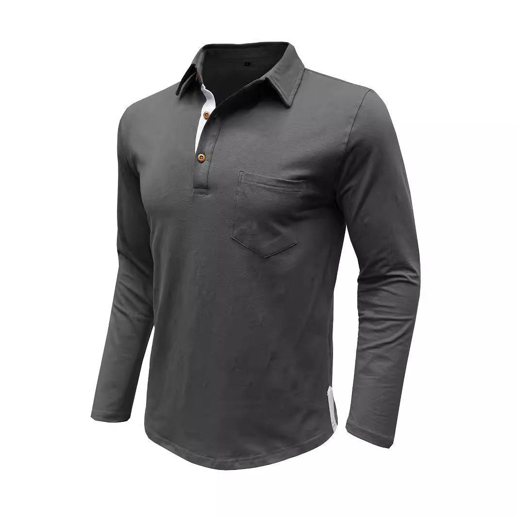Retro Lapels T-shirt Men's Long-sleeved Top - Clothing Personality