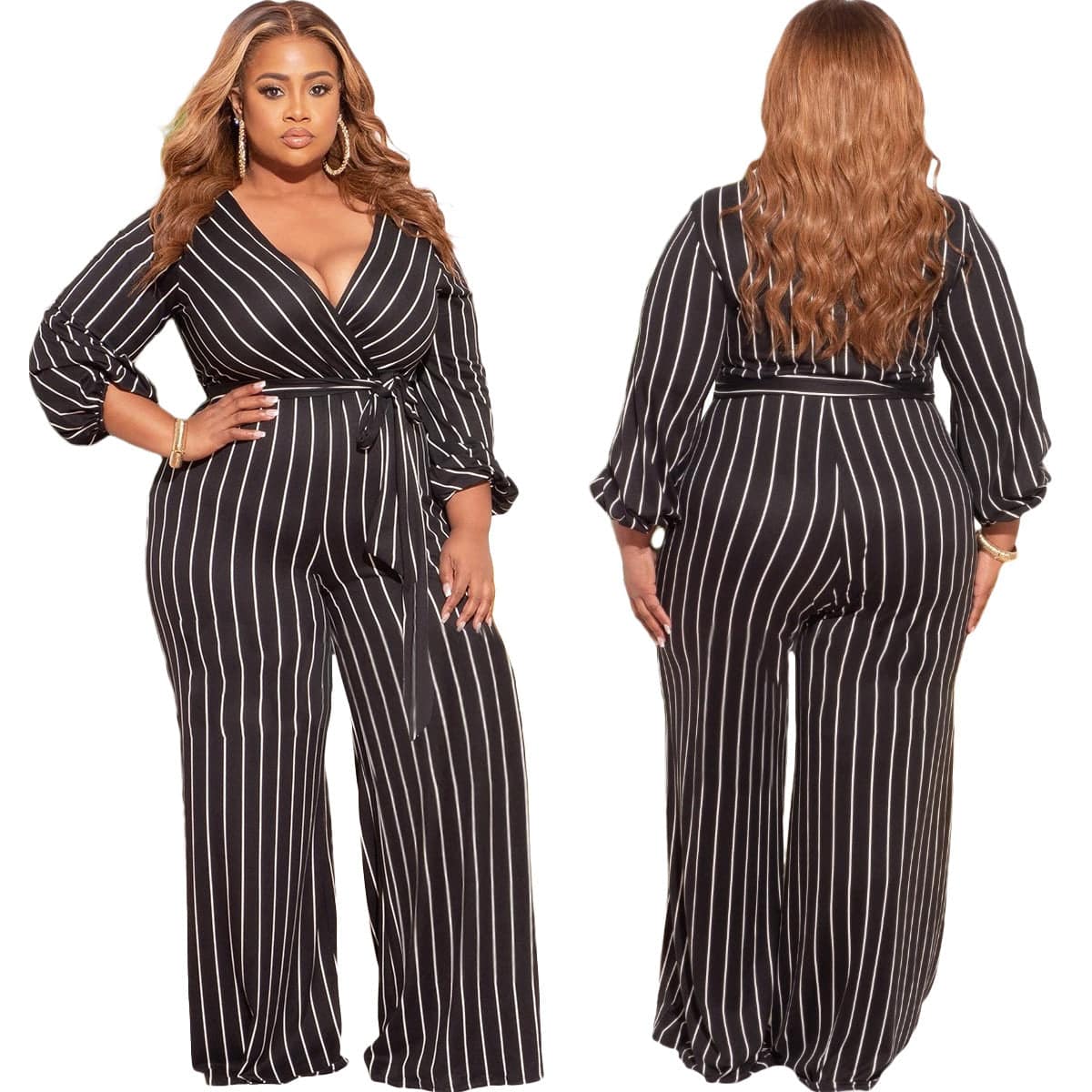 Women's Stylish V-Neck Dressy Jumpsuit - Plus Size Business - Clothing Personality