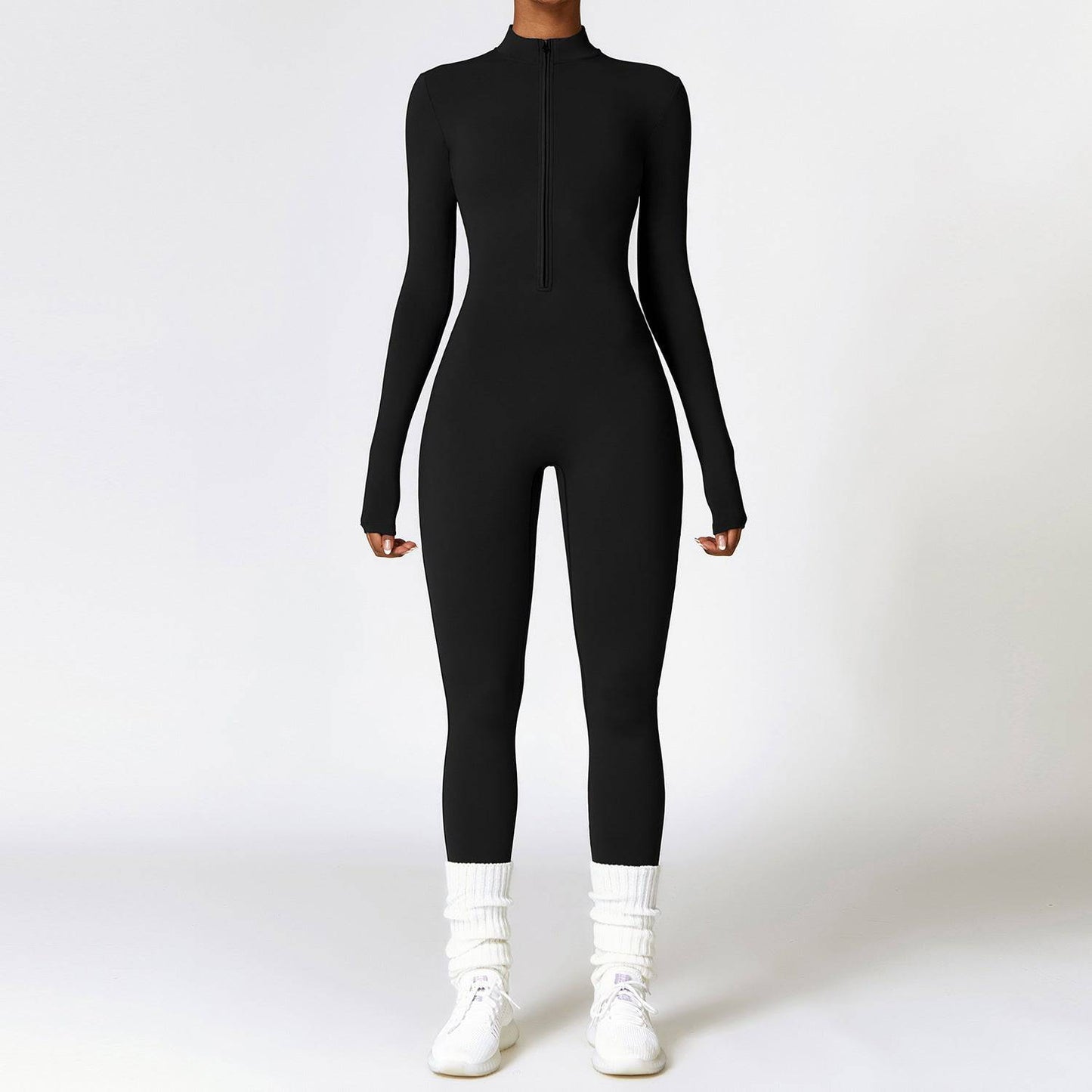 Warm Zipper Long-sleeved Jumpsuit Yoga Fitness Sports Pants Breathable Bodysuit Women's Clothing - Clothing Personality