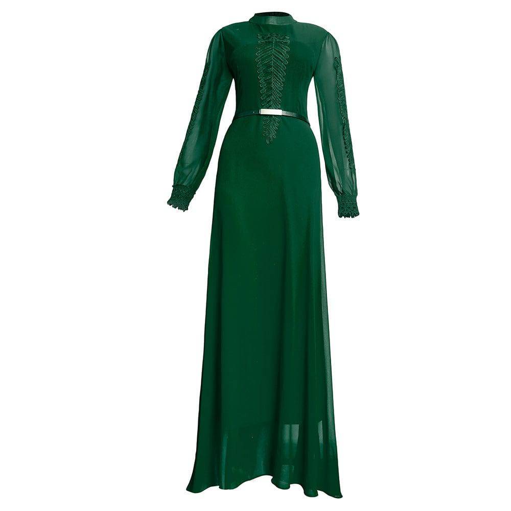 Solid Color Plus Size Long Sleeve Big Hem Chiffon Dress - Clothing Personality