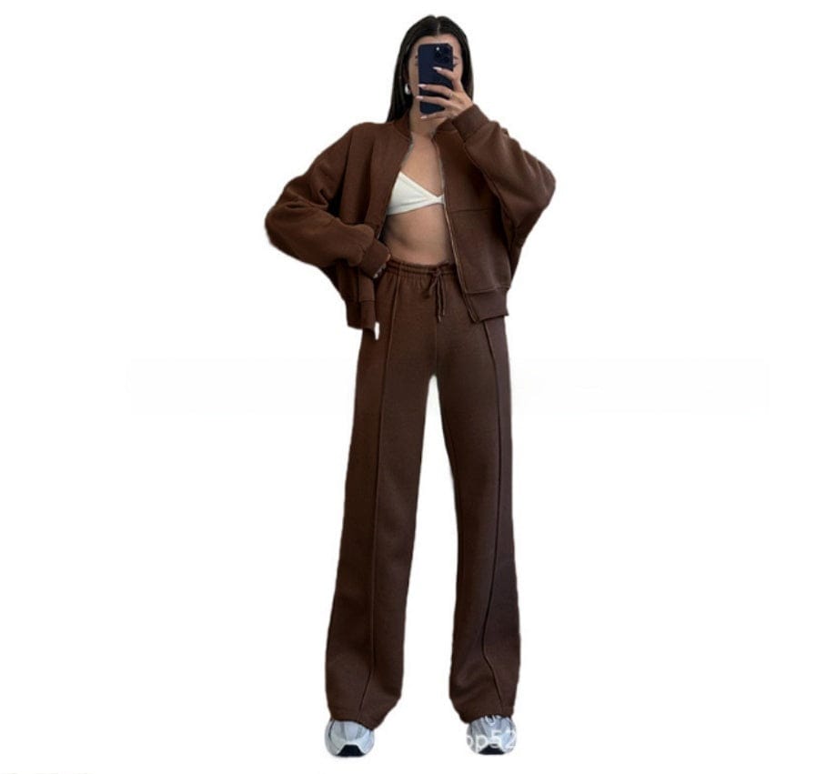 Casual Sports Suit Cardigan Sweater Wide Leg Sweatpants For Women - Clothing Personality
