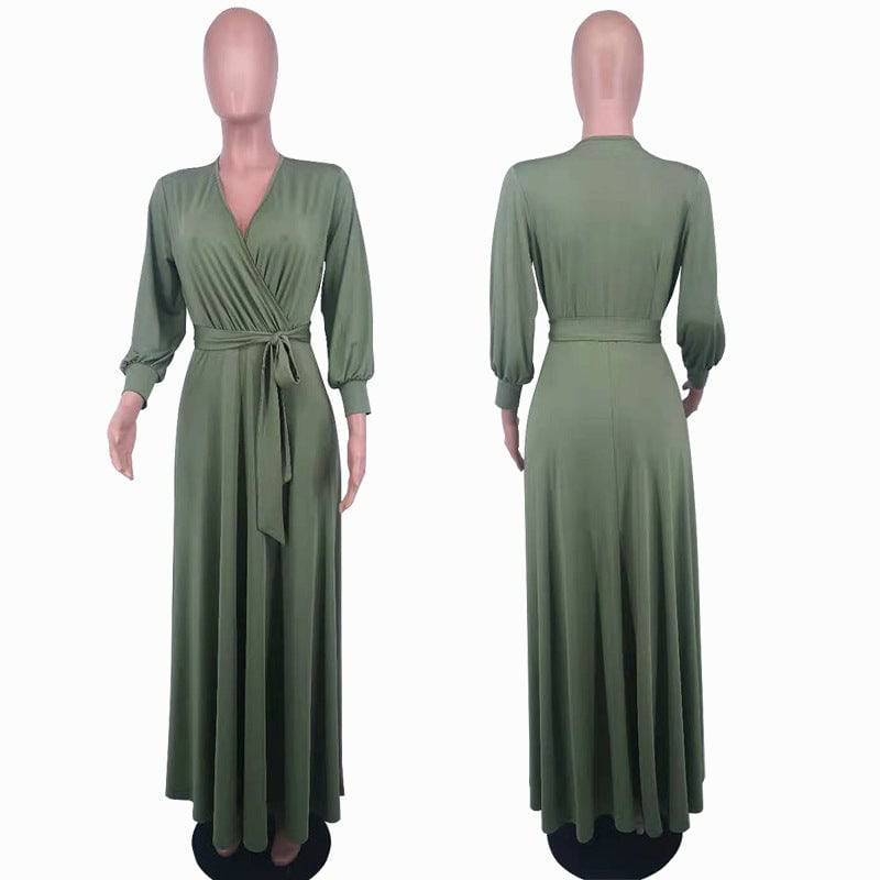 Women's A-line Swing V-neck Empire Waist Maxi Dress - Clothing Personality