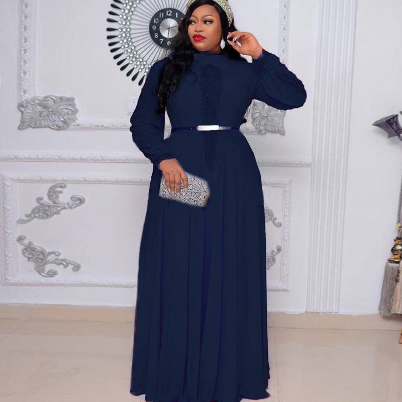 Solid Color Plus Size Long Sleeve Big Hem Chiffon Dress - Clothing Personality