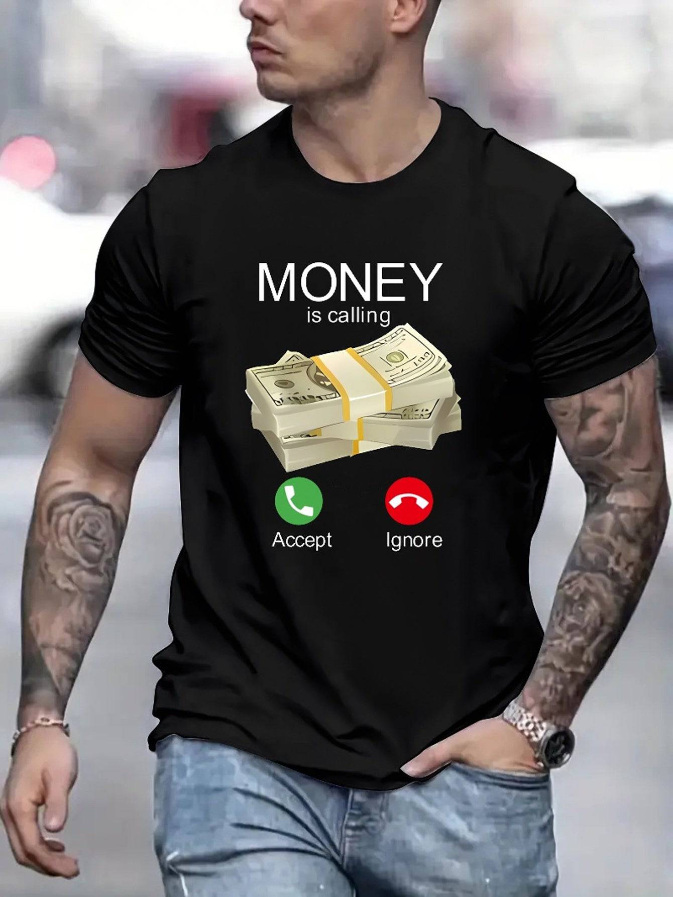 Money Is Summoning Printed T-shirts, Men's T-shirts, Summer Casual Short Sleeved T-shirts - Clothing Personality
