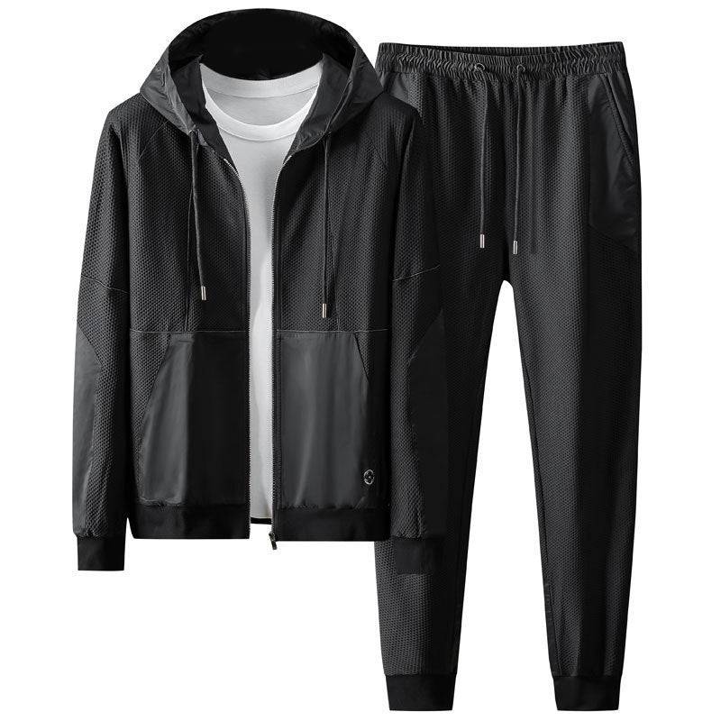 Sports And Leisure Suit Men's Stretch Slim-fit Hood Fashion Two-piece Suit - Clothing Personality