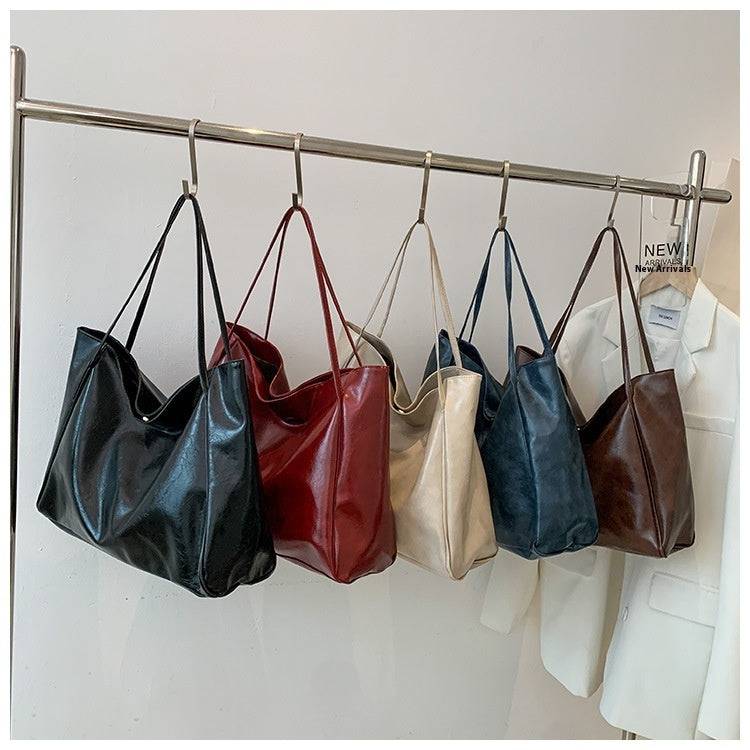 Vintage Women's Tote Bag Athletic Casual Fashion Large Capacity Leather Shoulder Bag Shopper Harajuku Simple Handbag - Clothing Personality